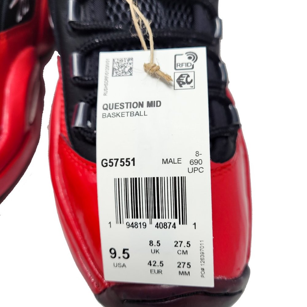 Reebok Question Mid Red Black Street Sleigh G57551 Iverson BRED Christmas Holida - Picture 12 of 13